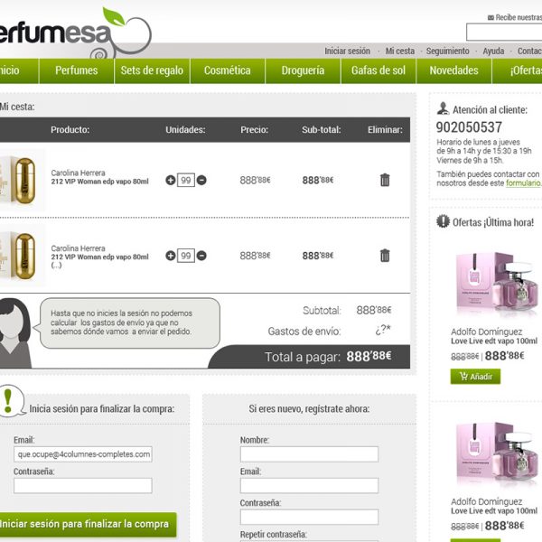 Diseño de Interface, proceso de compra Tienda online de perfumería y cosmética