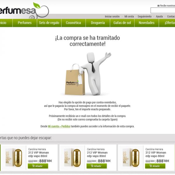 Diseño de Interface, finalización del proceso de compra Tienda online de perfumería y cosmética