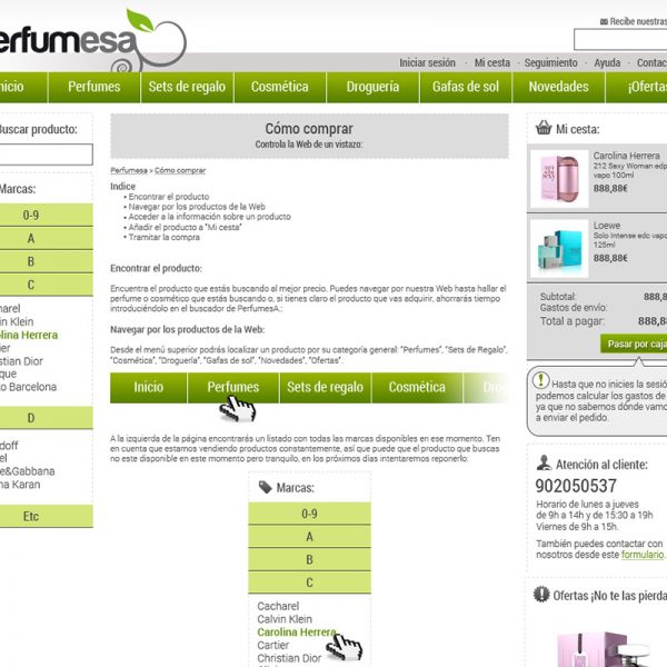 Diseño de Interface, cómo comprar Tienda online de perfumería y cosmética