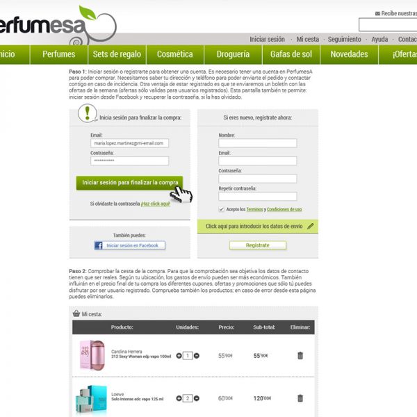 Diseño de Interface, inicio de sesión y registro Tienda online de perfumería y cosmética